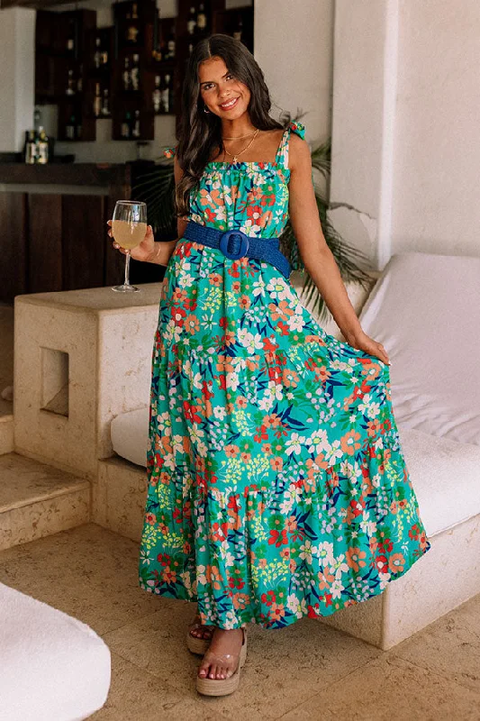 Chasing Sunshine Floral Maxi in Turquoise