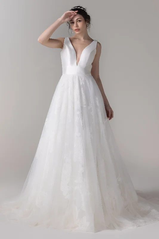 A-Line Court Train Mikado Wedding Dress CW2789