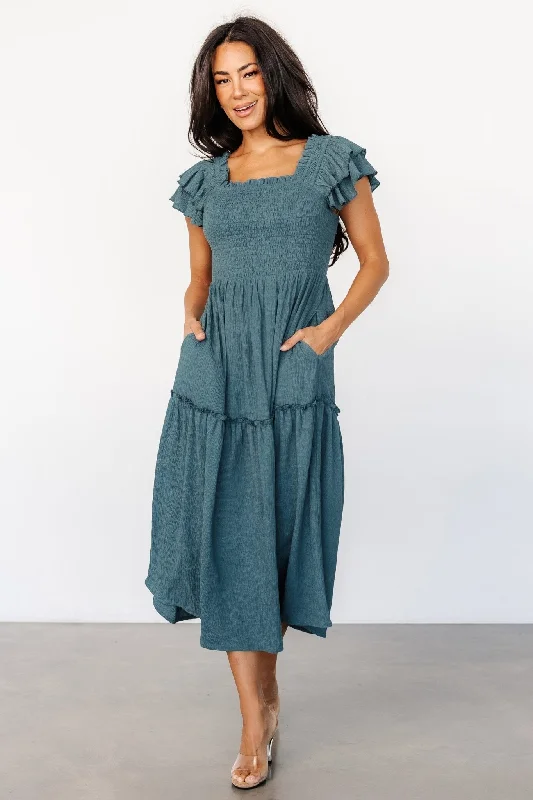 Jacie Smocked Midi Dress | Vintage Teal