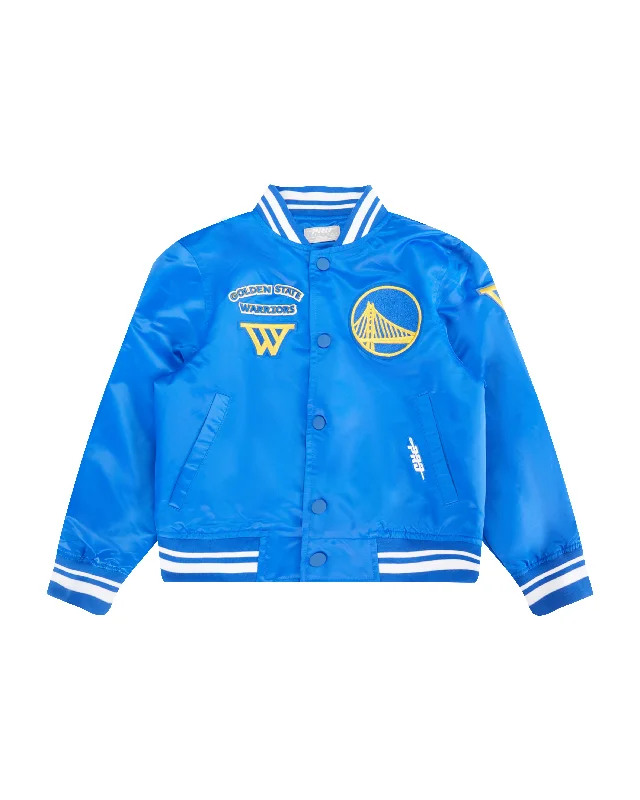 NBA GOLDEN STATE WARRIORS RETRO CLASSIC LITTLE BOYS RIB SATIN JACKET (ROYAL BLUE)