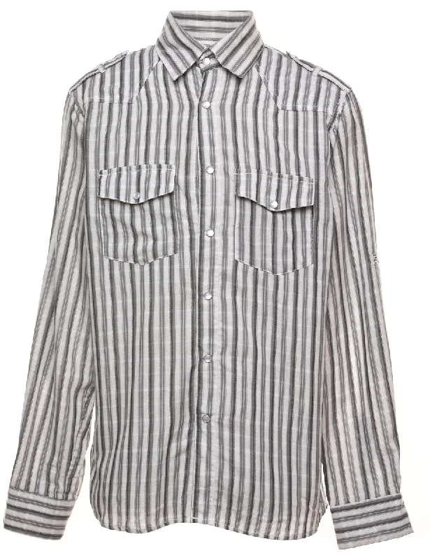 Striped Grey & White Western Shirt - L