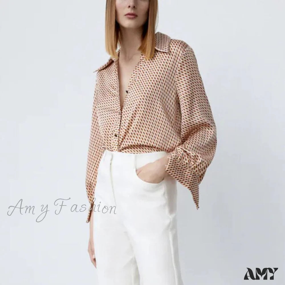 Amy Fashion - Fshion Woman Plaid Long Sleeve Blouse