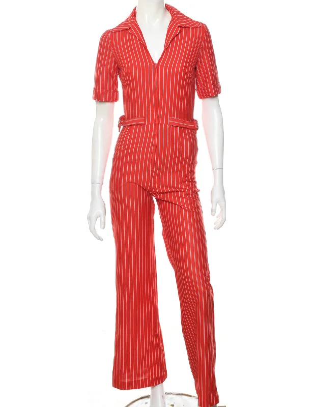 Striped Red & White 1970s Jumpsuit - XS