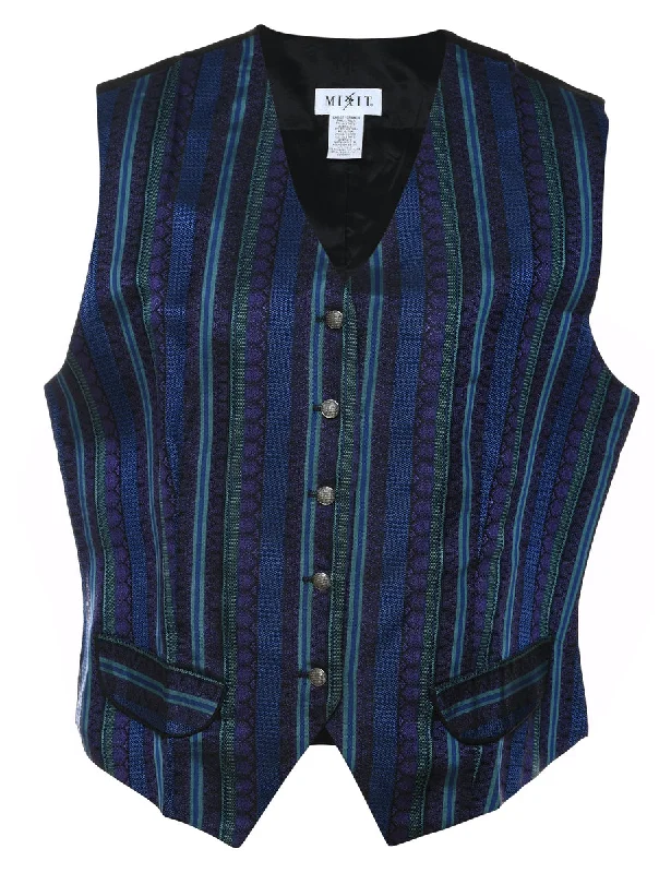 Striped, Black, Green & Blue Waistcoat - L