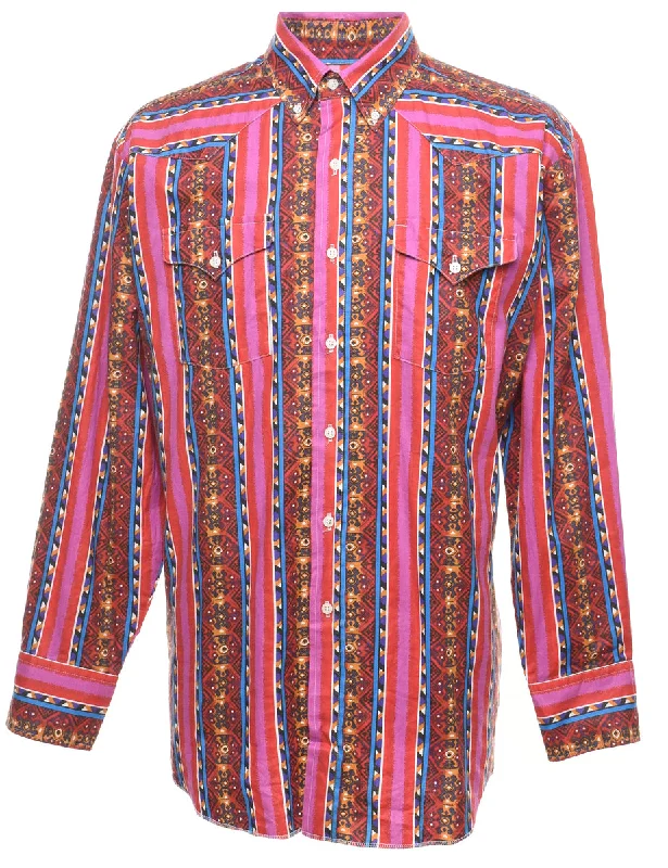 Striped Western Multi-Colour Patterned Shirt - L