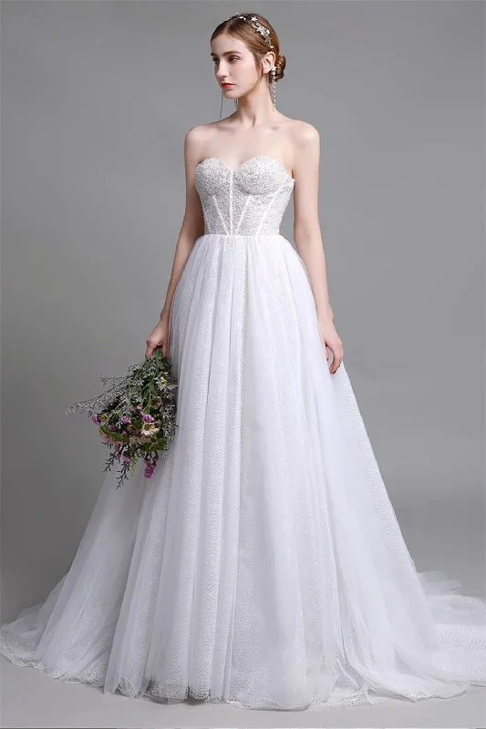 A-Line Sweep-Brush Train Lace Wedding Dress CW2958