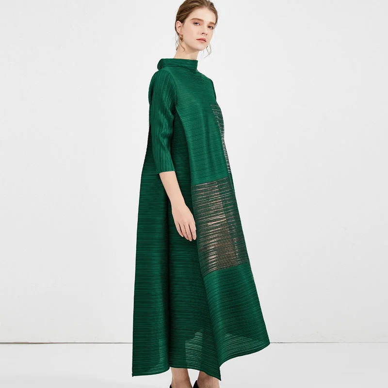 Miyake Pleated Turtleneck Maxi Dress