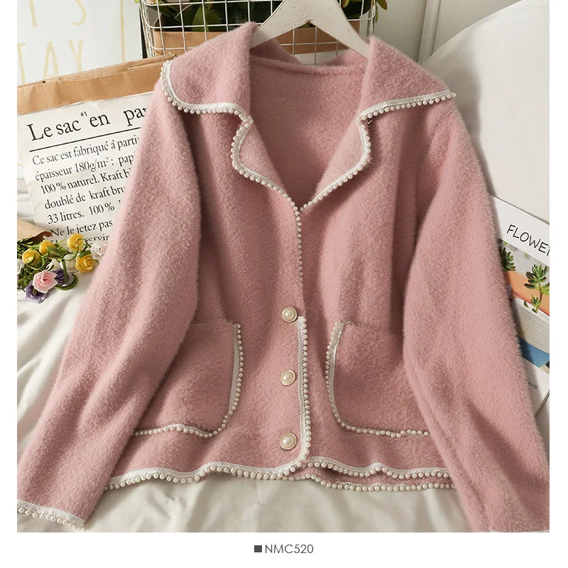 Loose coat women's autumn winter suit collar long sleeved sweater  2052