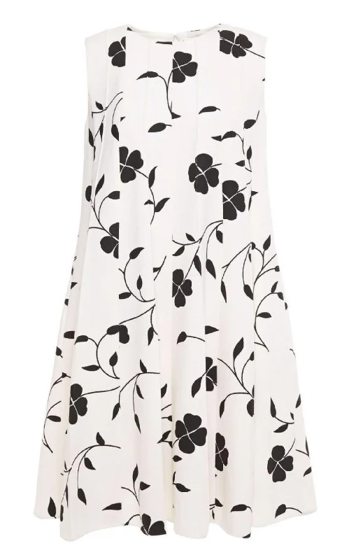 Pleated Floral-print Grain De Poudre Dress