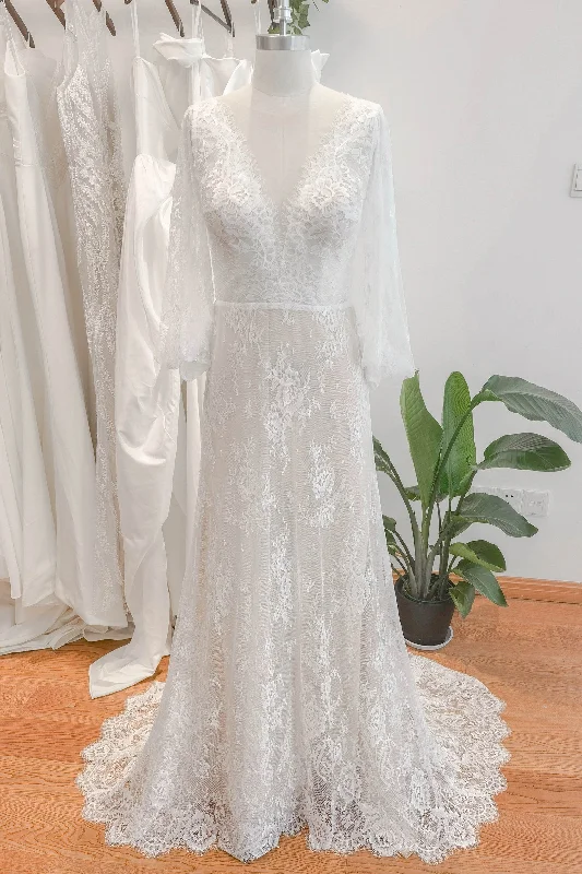 Sheath Sweep-Brush Train Lace Tulle Wedding Dress CW3121