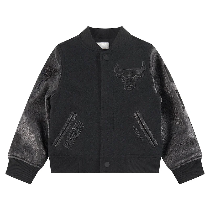 NBA CHICAGO BULLS TRIPLE BLACK TODDLER BOYS WOOL VARSITY JACKET (JET BLACK)