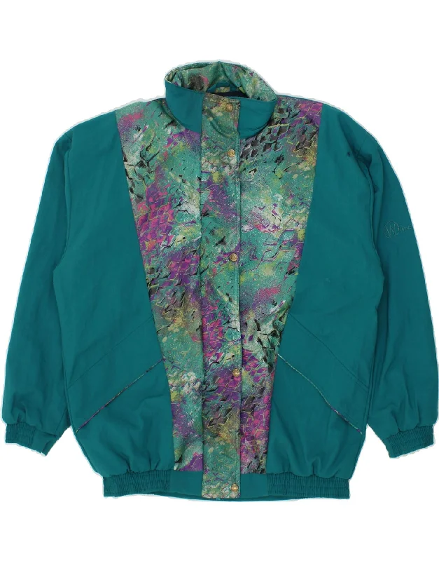 VINTAGE Womens Abstract Pattern Windbreaker Jacket UK 20 2XL Turquoise