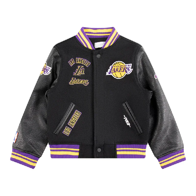 NBA LOS ANGELES LAKERS RETRO CLASSIC LITTLE BOYS RIB WOOL VARSITY JACKET (BLACK/PURPLE)