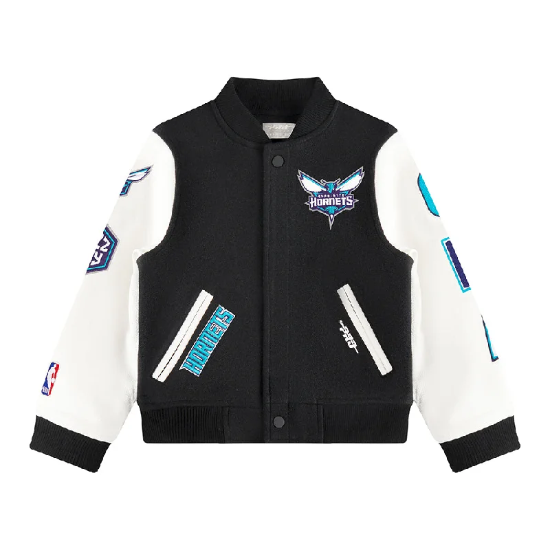 NBA CHARLOTTE HORNETS CLASSIC BIG BOYS WOOL VARSITY JACKET (BLACK/WHITE)