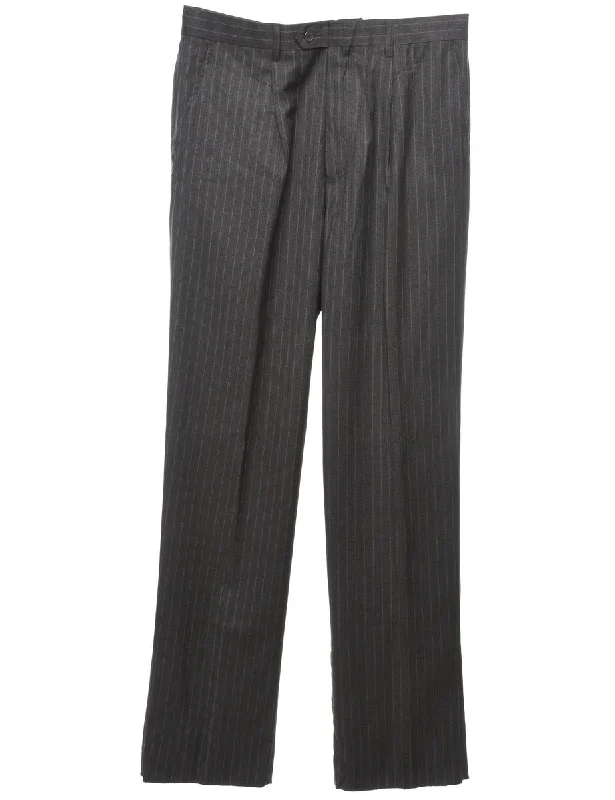 Striped Pattern Dark Grey Straight-Fit Trousers - W34 L35