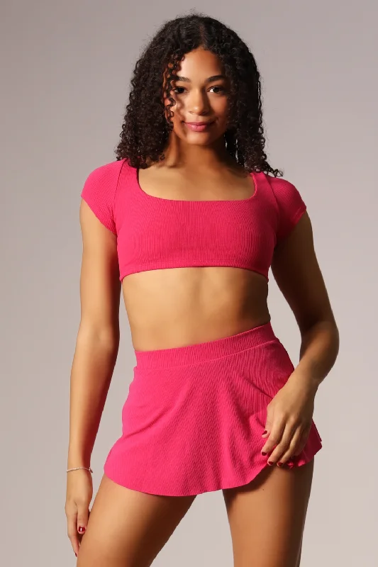 Honest Short Sleeved Crop Top - Fuchsia - FINAL SALE