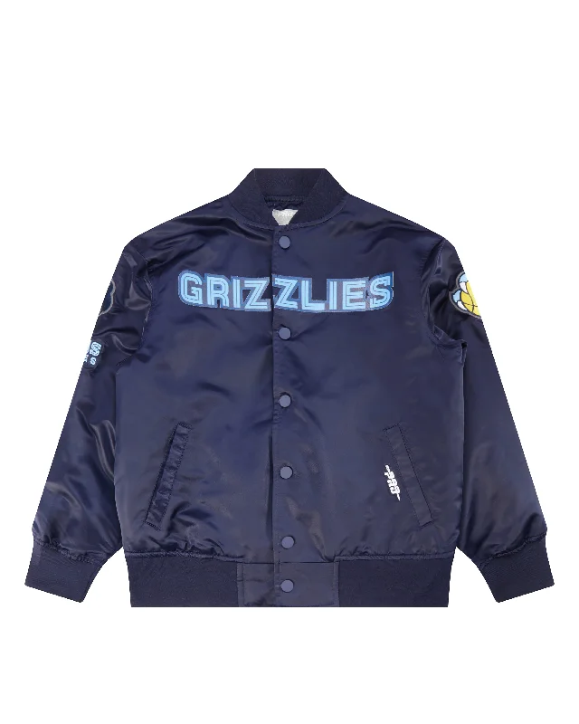 NBA MEMPHIS GRIZZLIES CLASSIC BIG BOYS SATIN JACKET (MIDNIGHT NAVY)