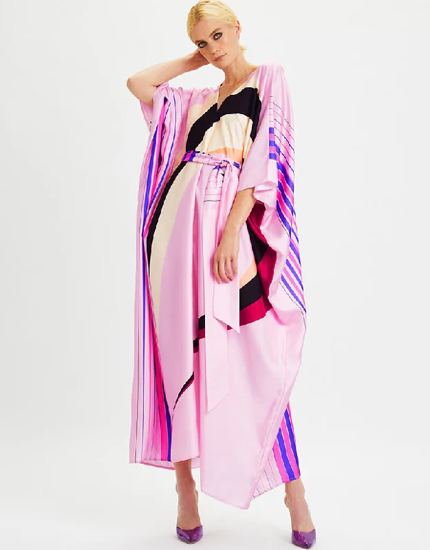 Pink Fancy Soft Satin Silk Kaftan