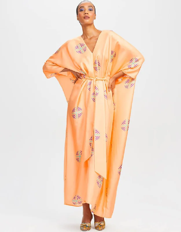 Peach Fancy Soft Satin Silk Kaftan