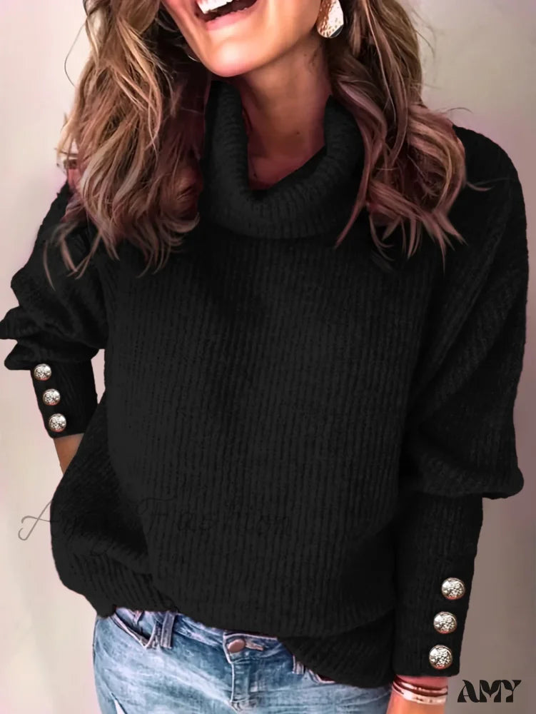 Casual Long Sleeve Turtleneck Color Block Patchwork Pullover Sweater