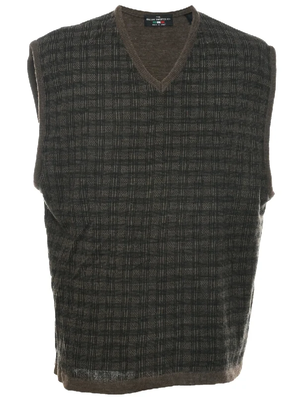 Sweater Checked Pattern Vest - XL