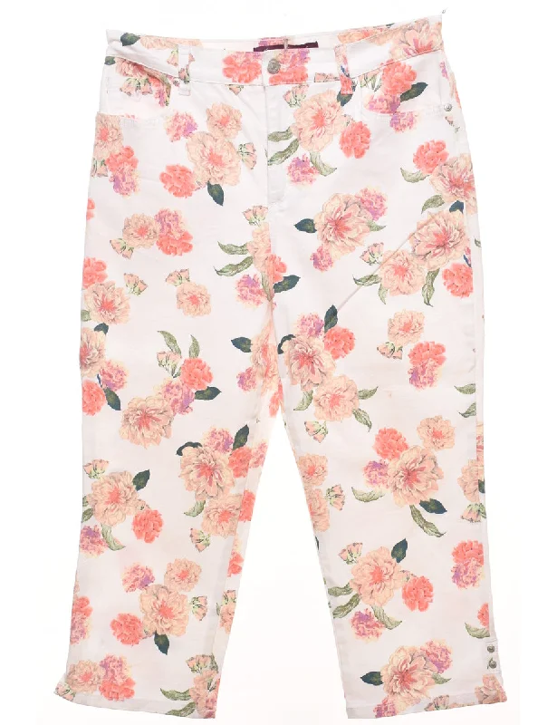 Tapered Cropped Floral Design Jeans - W32 L20