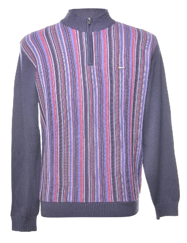 Striped High-Neck Plum & Pink Jumper - M