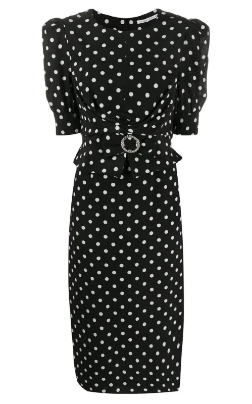 Black Polka Dot Fitted Silk Dress