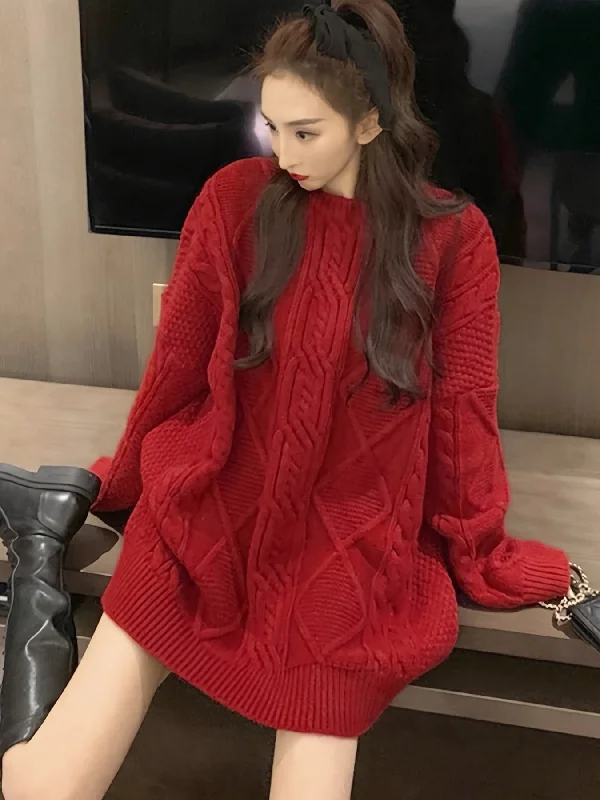 Sixsr Cable Twist Knit Sweater, Casual Long Sleeve Crew Neck Pullover Sweater For Fall & Winter, Women's Clothing