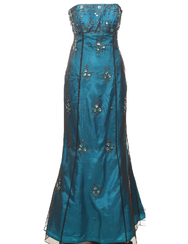 Strapless Turquoise Beaded Evening Dress - S