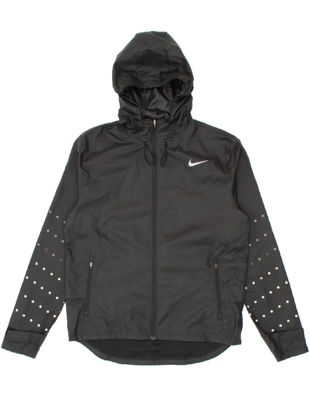 NIKE Womens Hooded Rain Jacket UK 10 Small Black Polyester