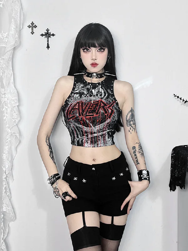 Gothic Retro Rivet Graphic Crop Top