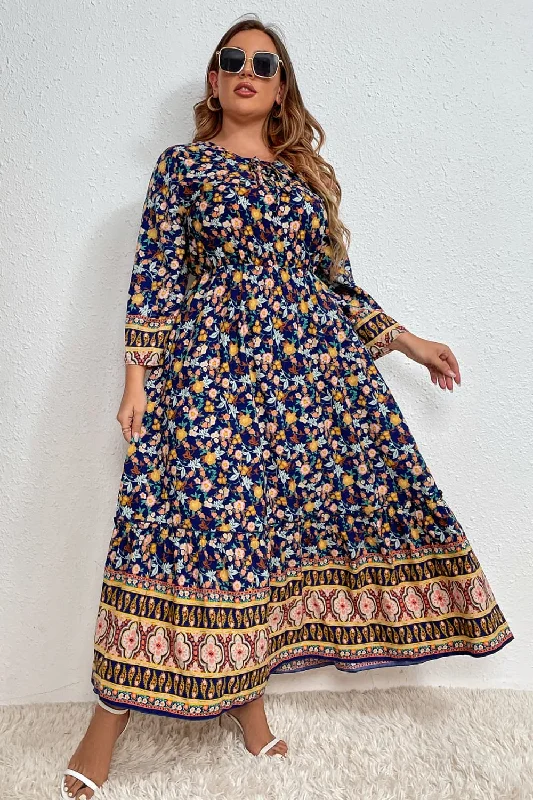 Plus Size Bohemian Round Neck Maxi Dress