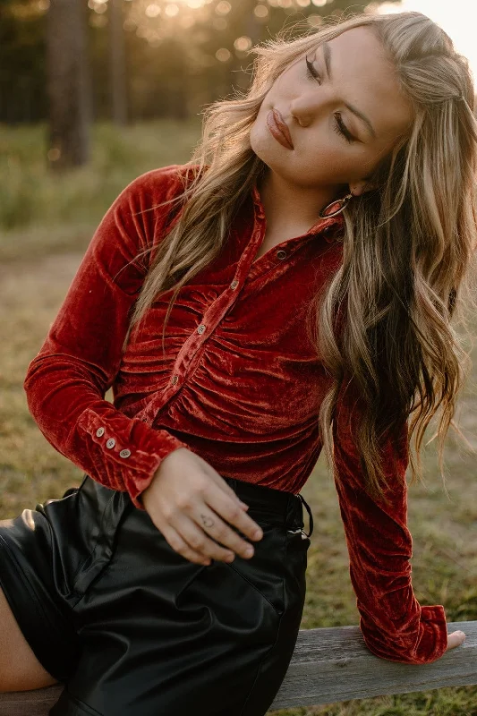 Rust Velvet Collared Blouse