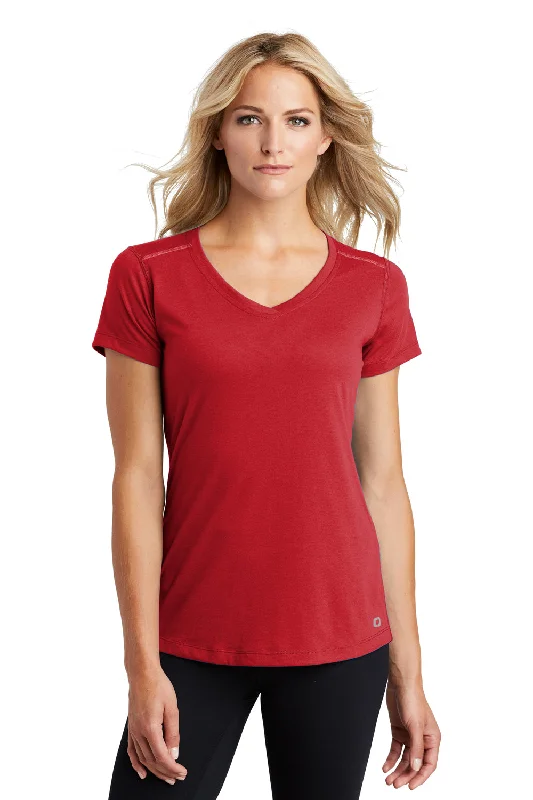 Ogio Womens Endurance Peak Jersey Moisture Wicking Short Sleeve V-Neck T-Shirt - Ripped Red - Closeout