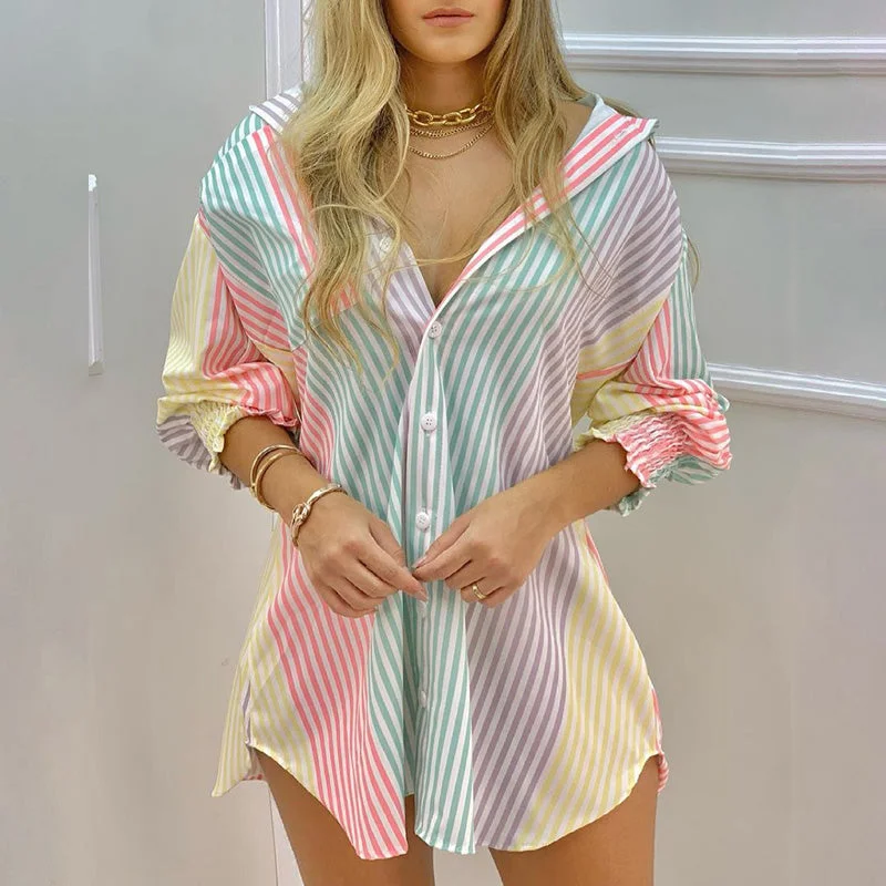 Julia Fashion - Women Fashion Striped Print Shirts