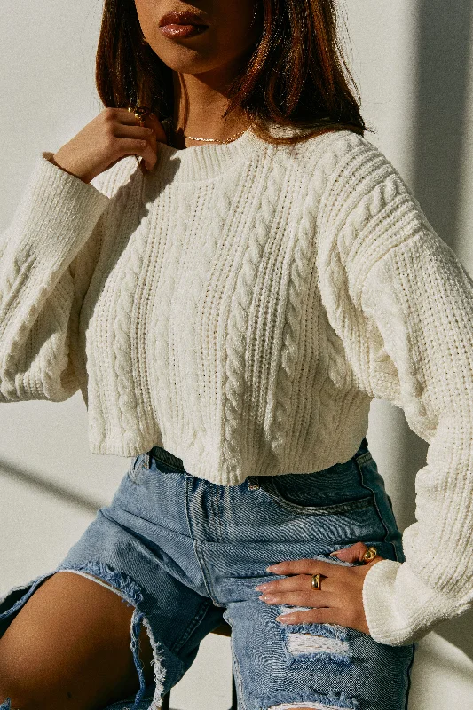 Gracie Knit Crop Sweater - Cream