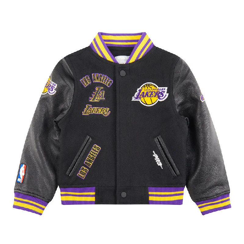 NBA LOS ANGELES LAKERS RETRO CLASSIC TODDLER BOYS RIB WOOL VARSITY JACKET (BLACK/PURPLE)