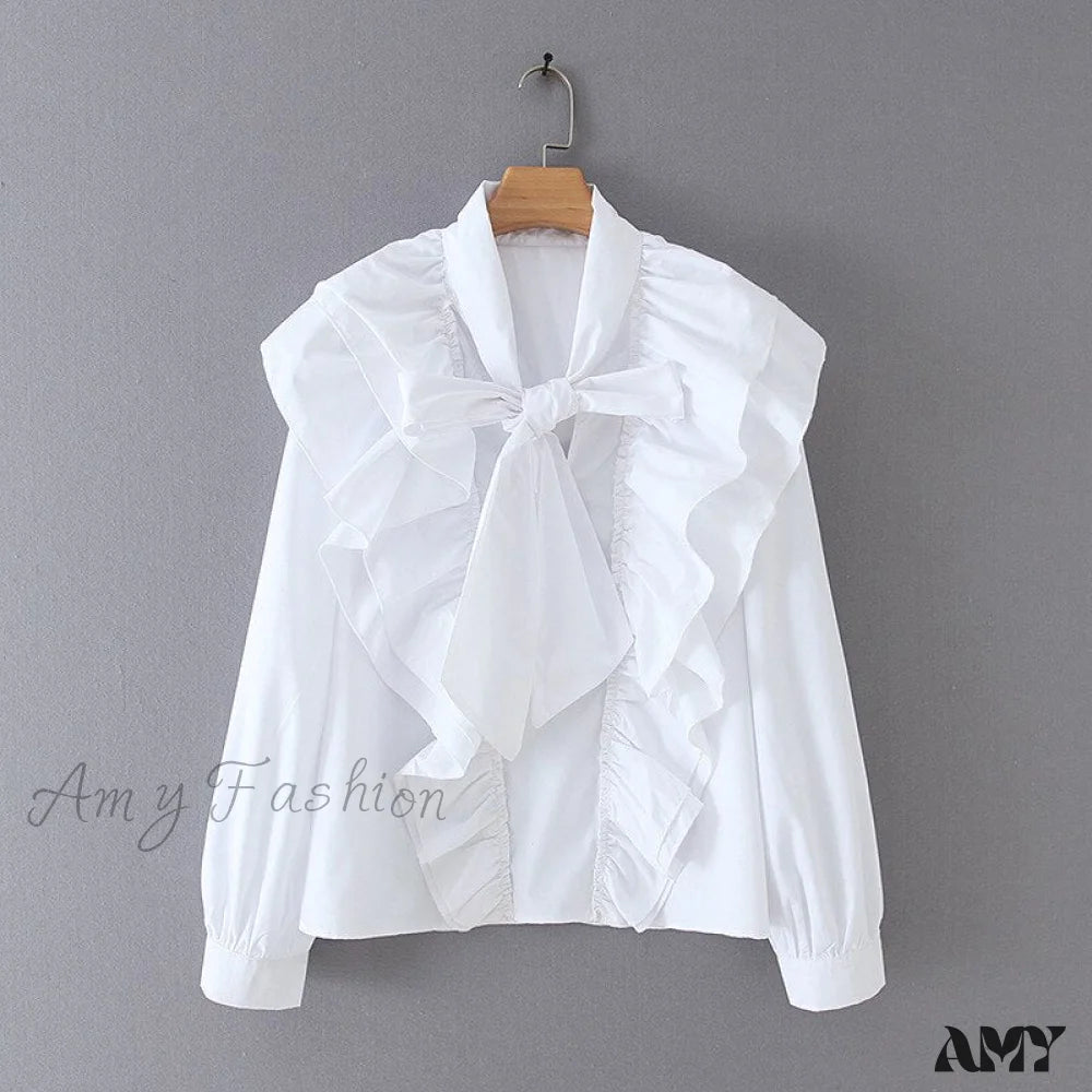 Amy Fashion - Chic Bow Tie Collar White Blouse