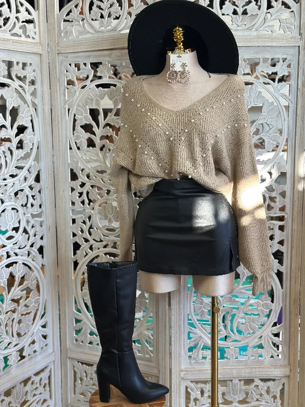 Beige Pearl Knit Sweater