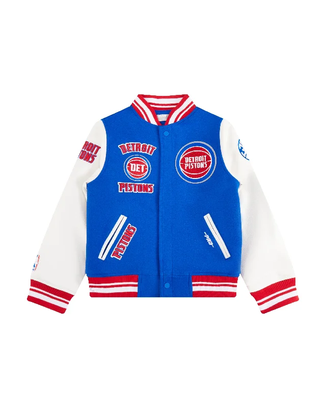 NBA DETROIT PISTONS RETRO CLASSIC BIG BOYS RIB WOOL VARSITY JACKET (ROYAL BLUE/RED)