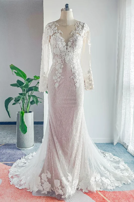 Trumpet-Mermaid Court Train Lace Tulle Wedding Dress CW3143