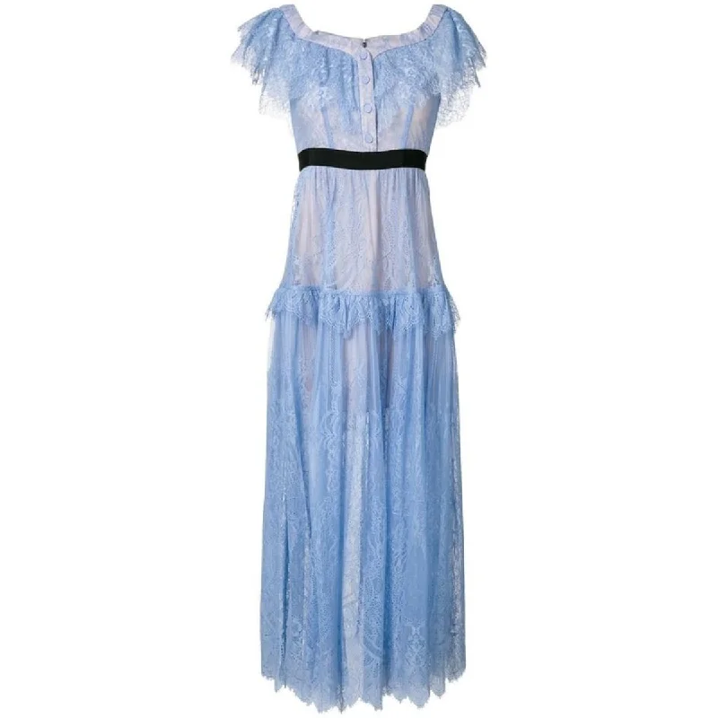 Light Blue Off The Shoulders Fine Lace Dress