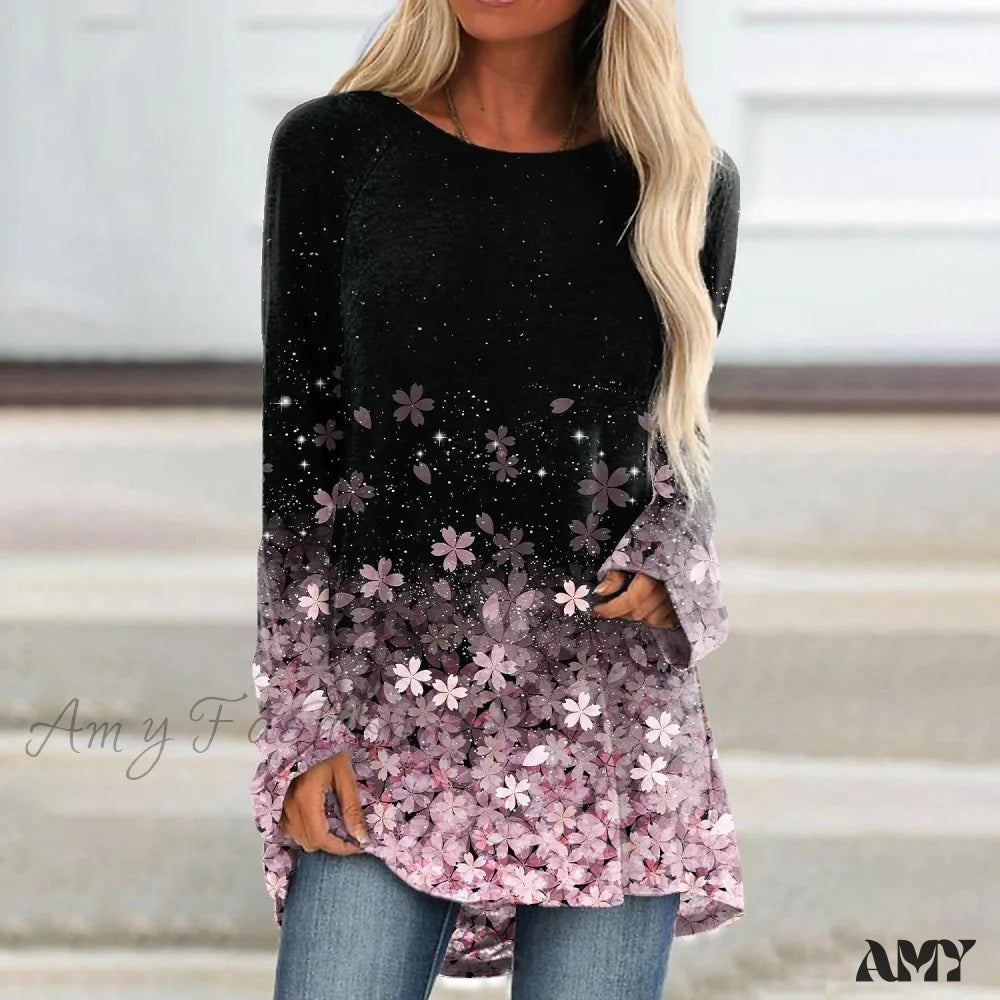 Amy Fashion - Floral Sparkly Glittery Painting T shirt