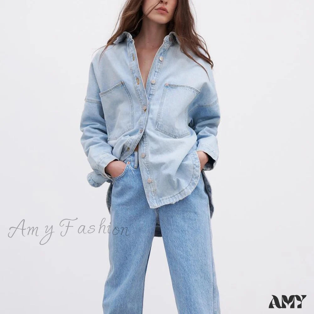 Amy Fashion - Fashion Pocket Decorated Denim Shirt