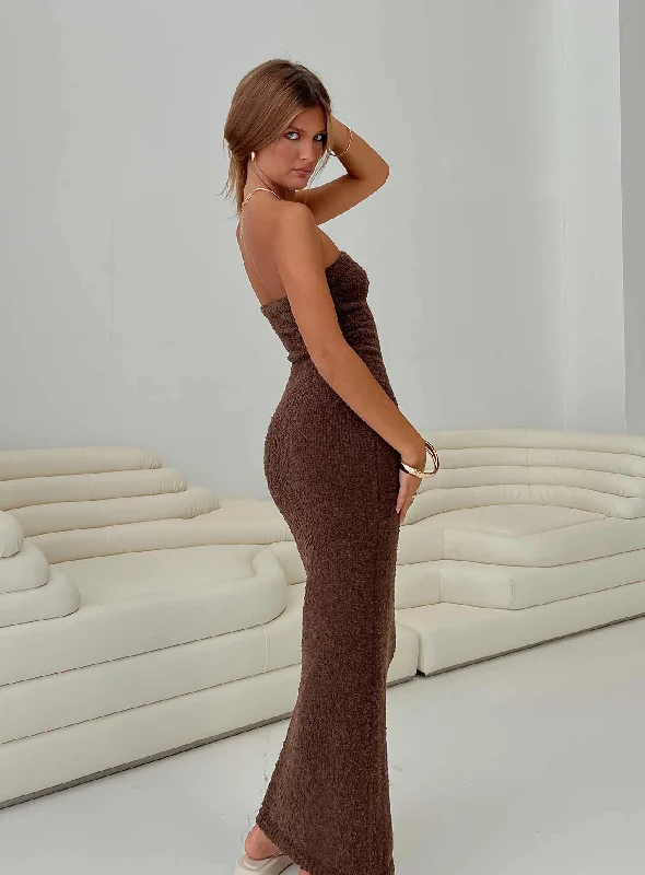 Cloud Strapless Boucle Maxi Dress Chocolate